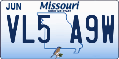 MO license plate VL5A9W