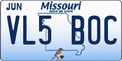 MO license plate VL5B0C