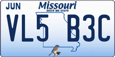 MO license plate VL5B3C