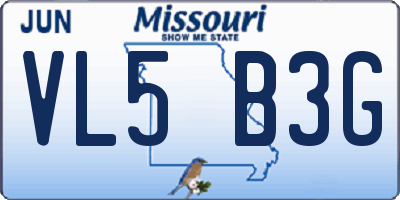 MO license plate VL5B3G