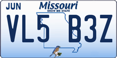 MO license plate VL5B3Z