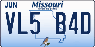 MO license plate VL5B4D