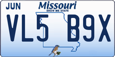 MO license plate VL5B9X