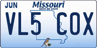 MO license plate VL5C0X