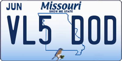 MO license plate VL5D0D