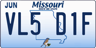MO license plate VL5D1F