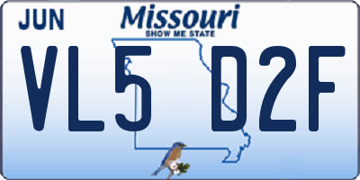 MO license plate VL5D2F