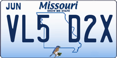 MO license plate VL5D2X