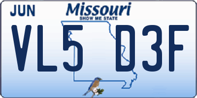 MO license plate VL5D3F