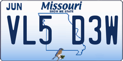 MO license plate VL5D3W