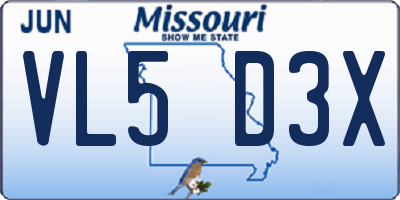 MO license plate VL5D3X
