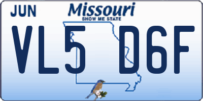 MO license plate VL5D6F