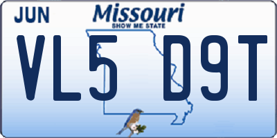 MO license plate VL5D9T