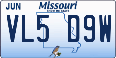 MO license plate VL5D9W