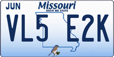 MO license plate VL5E2K