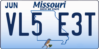 MO license plate VL5E3T