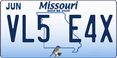 MO license plate VL5E4X