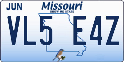 MO license plate VL5E4Z