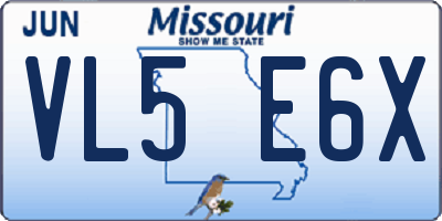 MO license plate VL5E6X