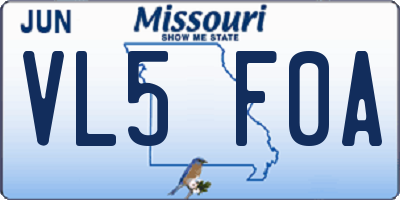 MO license plate VL5F0A