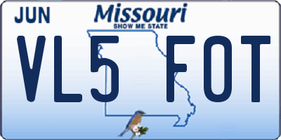MO license plate VL5F0T