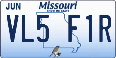 MO license plate VL5F1R