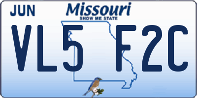 MO license plate VL5F2C