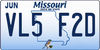 MO license plate VL5F2D