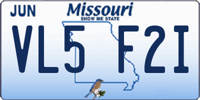 MO license plate VL5F2I
