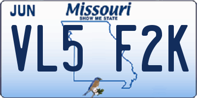 MO license plate VL5F2K