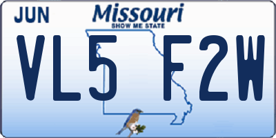 MO license plate VL5F2W