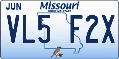 MO license plate VL5F2X