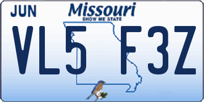 MO license plate VL5F3Z