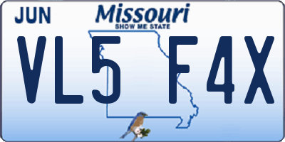 MO license plate VL5F4X