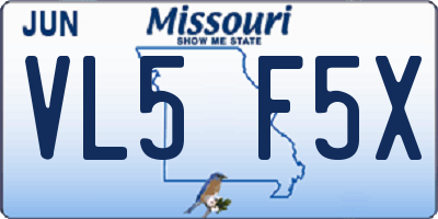 MO license plate VL5F5X