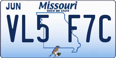 MO license plate VL5F7C