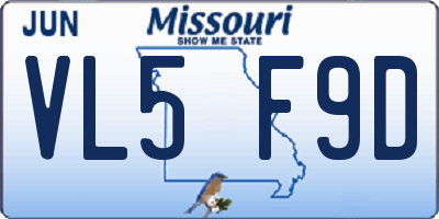 MO license plate VL5F9D