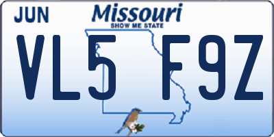 MO license plate VL5F9Z
