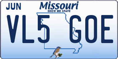 MO license plate VL5G0E