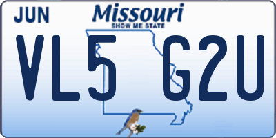 MO license plate VL5G2U