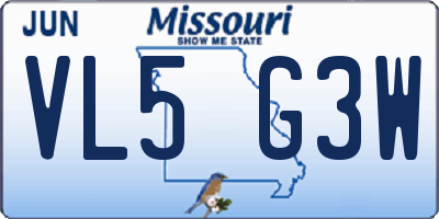 MO license plate VL5G3W