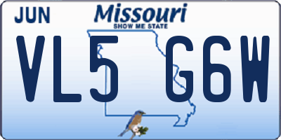 MO license plate VL5G6W