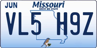 MO license plate VL5H9Z