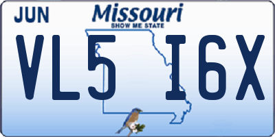 MO license plate VL5I6X