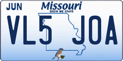 MO license plate VL5J0A