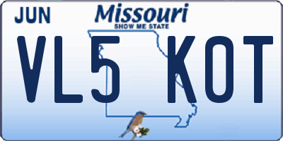 MO license plate VL5K0T
