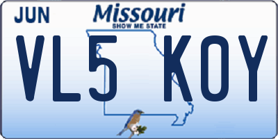 MO license plate VL5K0Y