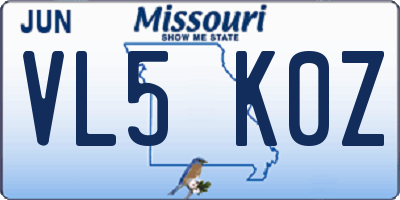 MO license plate VL5K0Z