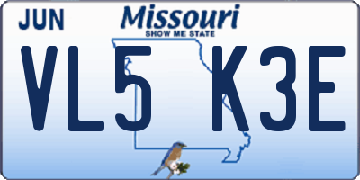 MO license plate VL5K3E