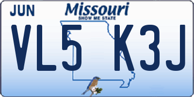 MO license plate VL5K3J